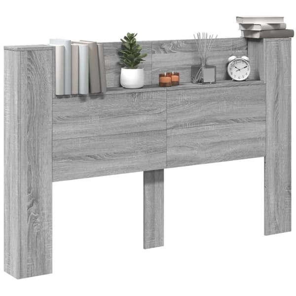 vidaXL Sängynpäätykaappi LED-valoilla harmaa Sonoma 160x16,5x103,5 cm