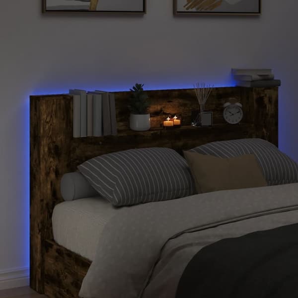vidaXL Hodegavl skap med LED røkt eik 160x16,5x103,5 cm