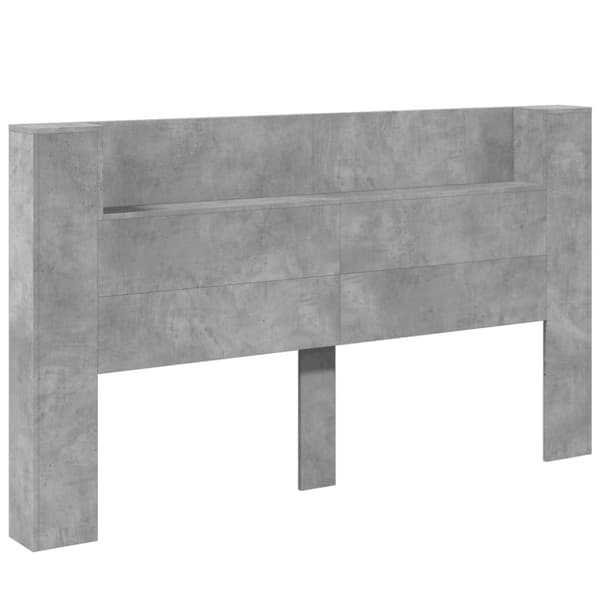 vidaXL sengegavl med opbevaring og LED-lys 180x16,5x103,5 cm betongrå