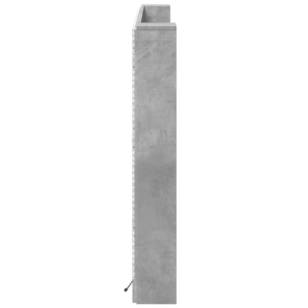 vidaXL sengegavl med opbevaring og LED-lys 180x16,5x103,5 cm betongrå