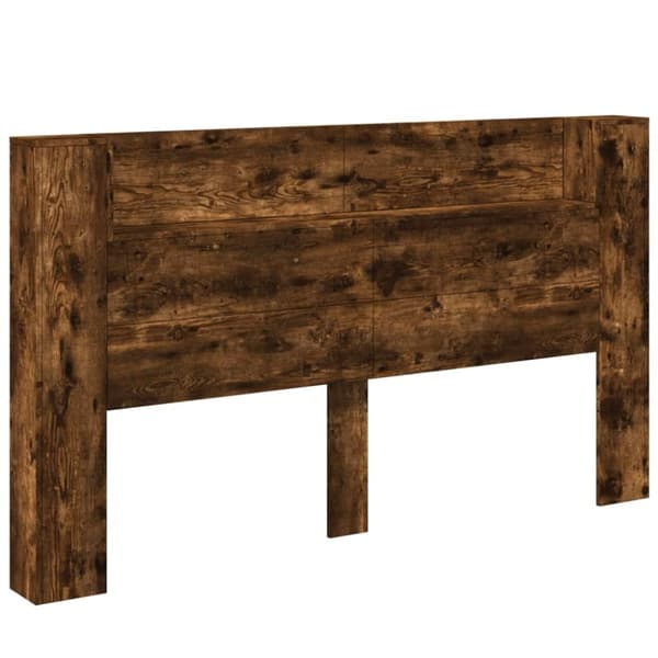 vidaXL sengegavl med opbevaring og LED-lys 180x16,5x103,5 cm røget eg