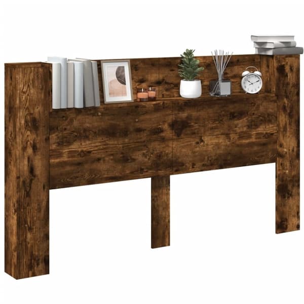 vidaXL sengegavl med opbevaring og LED-lys 180x16,5x103,5 cm røget eg