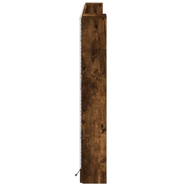 vidaXL sengegavl med opbevaring og LED-lys 180x16,5x103,5 cm røget eg