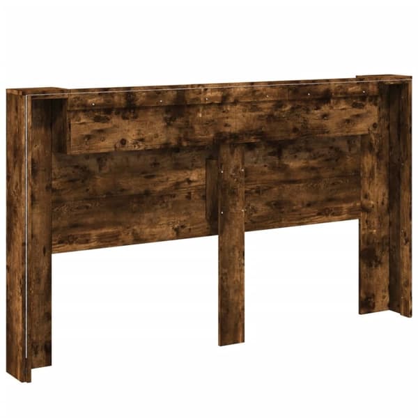 vidaXL sengegavl med opbevaring og LED-lys 180x16,5x103,5 cm røget eg
