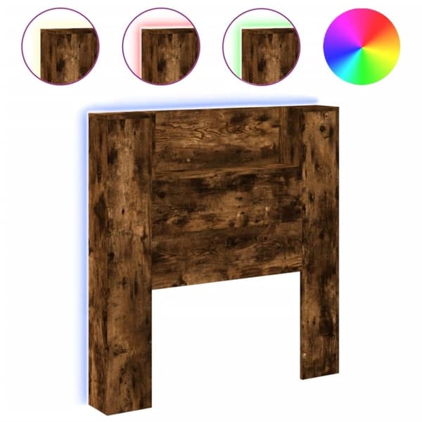 vidaXL Sängynpäätykaappi LED-valoilla savutammi 100x16,5x103,5 cm