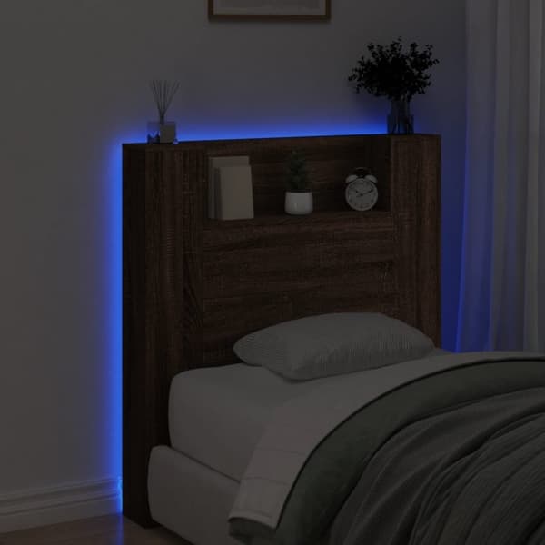 vidaXL sengegavl med opbevaring og LED-lys 100x16,5x103,5 cm brunt eg