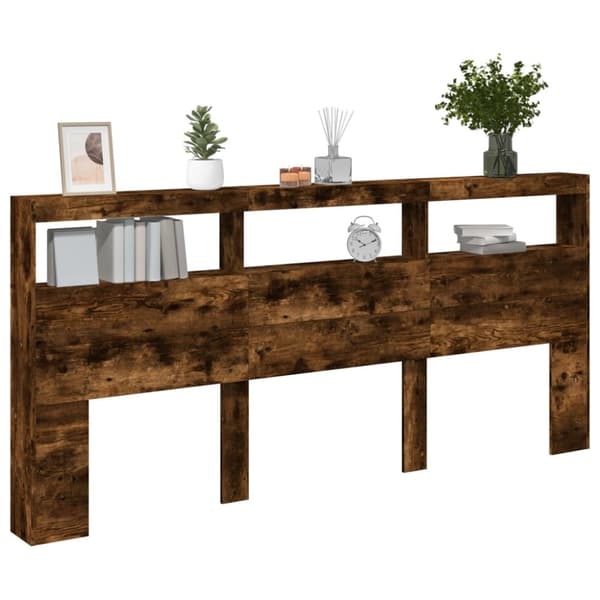 vidaXL Sängynpäätykaappi LED-valoilla savutammi 220x17x102 cm