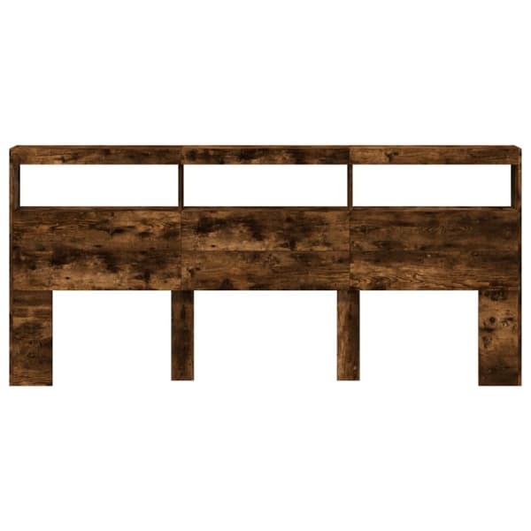 vidaXL Sängynpäätykaappi LED-valoilla savutammi 220x17x102 cm
