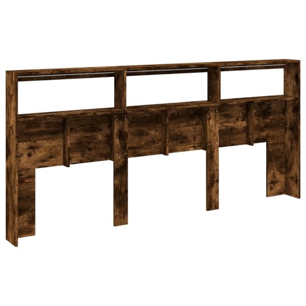 vidaXL Sängynpäätykaappi LED-valoilla savutammi 220x17x102 cm