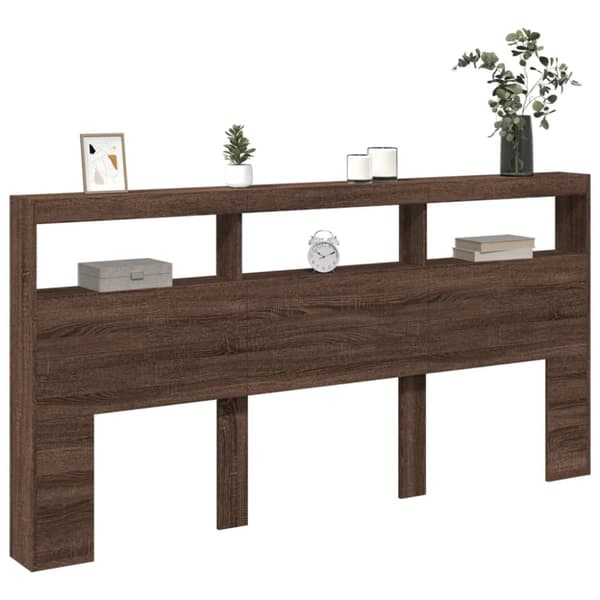 vidaXL Sängynpäätykaappi LED-valoilla ruskea tammi 200x17x102 cm