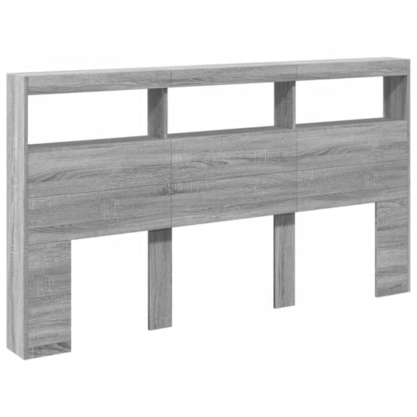 vidaXL sengegavl med opbevaring og LED-lys 180x17x102 cm grå sonoma-eg
