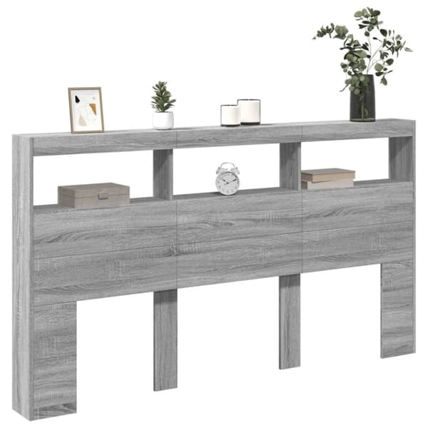 vidaXL sengegavl med opbevaring og LED-lys 180x17x102 cm grå sonoma-eg
