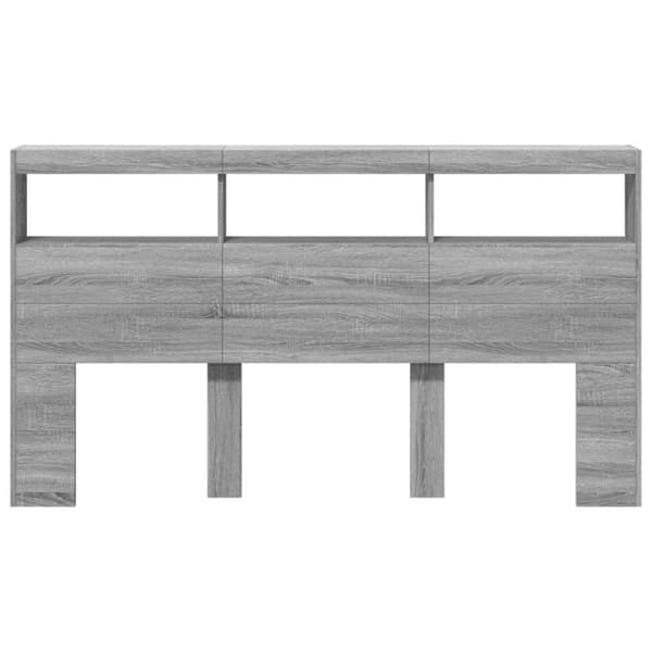 vidaXL sengegavl med opbevaring og LED-lys 180x17x102 cm grå sonoma-eg