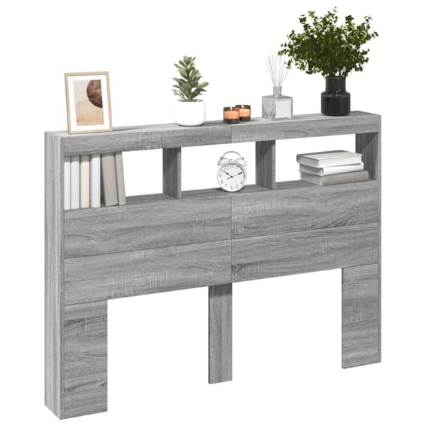 vidaXL Sängynpäätykaappi LED-valoilla harmaa Sonoma 140x17x102 cm