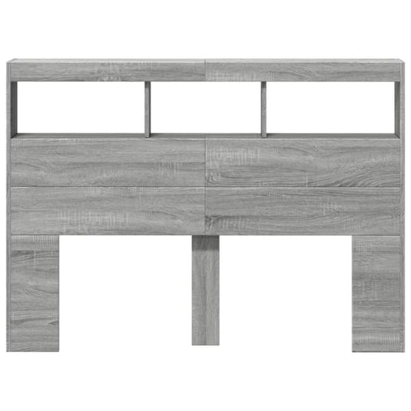 vidaXL Sängynpäätykaappi LED-valoilla harmaa Sonoma 140x17x102 cm