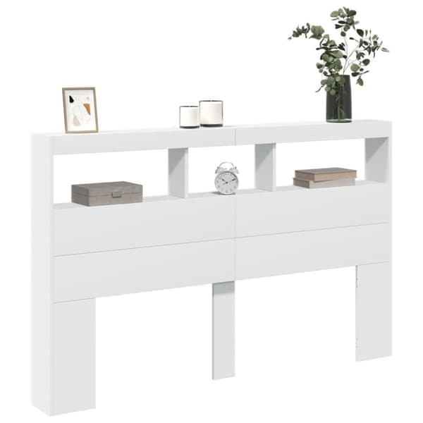 vidaXL sengegavl med opbevaring og LED-lys 160x17x102 cm hvid
