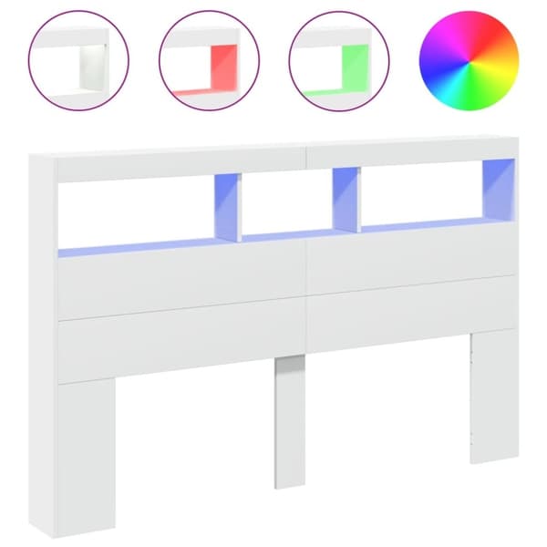 vidaXL sengegavl med opbevaring og LED-lys 160x17x102 cm hvid