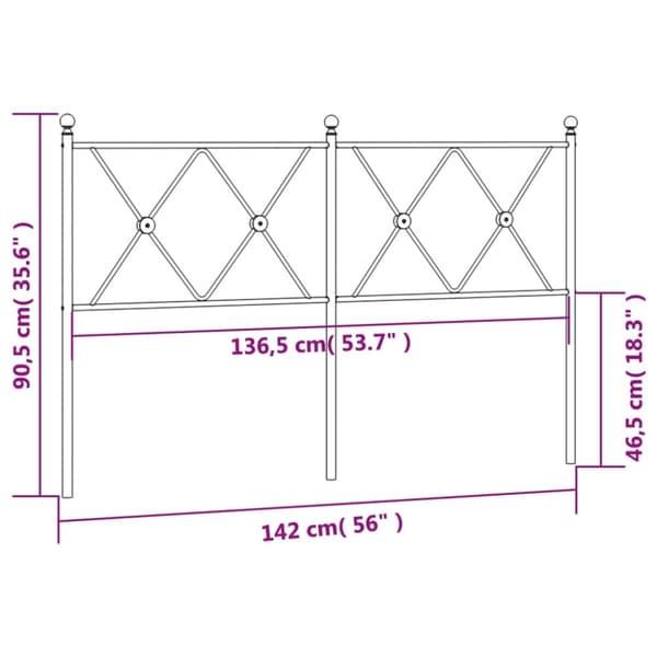 vidaXL Sengegavl i metall hvit 137 cm