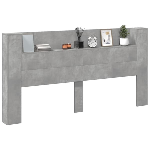 vidaXL sengegavl med opbevaring og LED-lys 200x16,5x103,5 cm betongrå