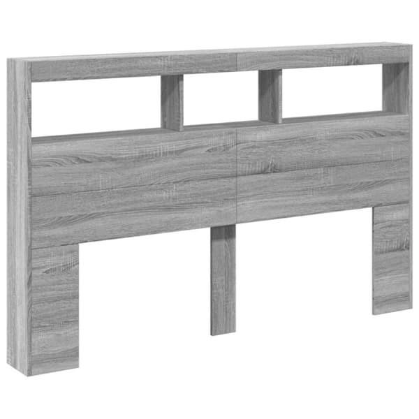 vidaXL Sängynpäätykaappi LED-valoilla harmaa Sonoma 160x17x102 cm