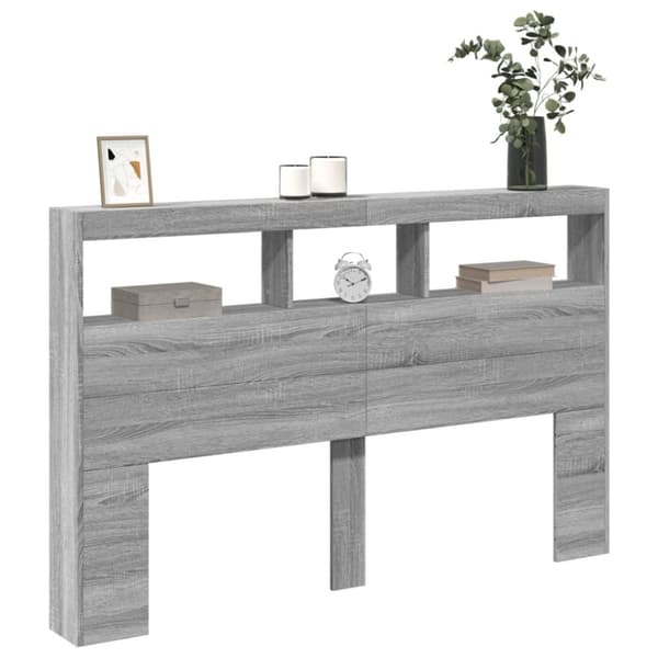 vidaXL Sängynpäätykaappi LED-valoilla harmaa Sonoma 160x17x102 cm