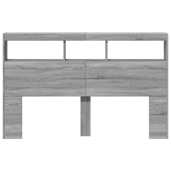 vidaXL Sängynpäätykaappi LED-valoilla harmaa Sonoma 160x17x102 cm
