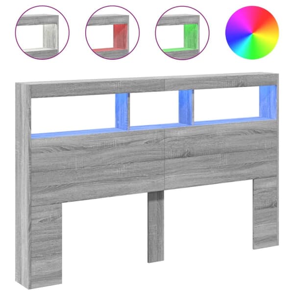vidaXL Sängynpäätykaappi LED-valoilla harmaa Sonoma 160x17x102 cm