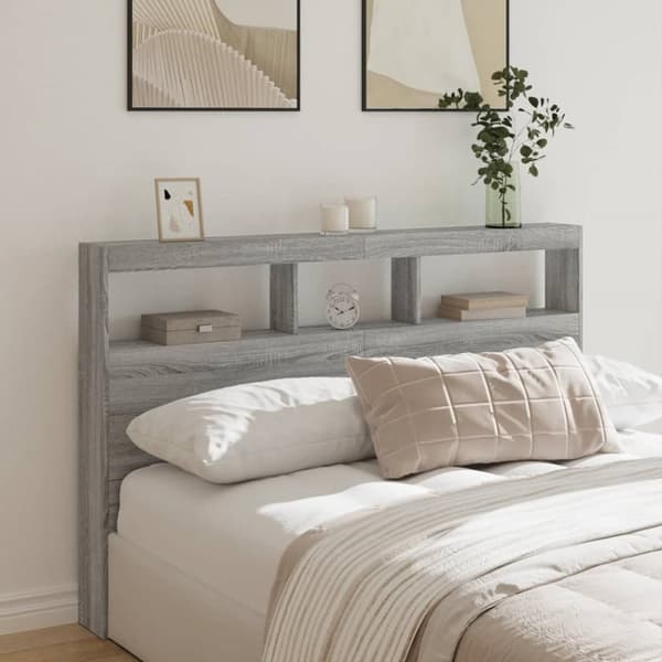 vidaXL Sängynpäätykaappi LED-valoilla harmaa Sonoma 160x17x102 cm
