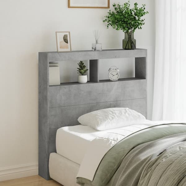 vidaXL sengegavl med opbevaring og LED-lys 100x17x102 cm betongrå