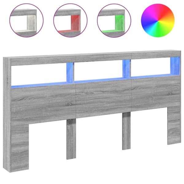 vidaXL Sängynpäätykaappi LED-valoilla harmaa Sonoma 200x17x102 cm