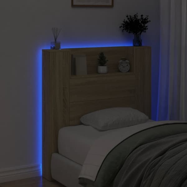 vidaXL sengegavl med opbevaring og LED-lys 100x16,5x103,5 cm sonoma-eg