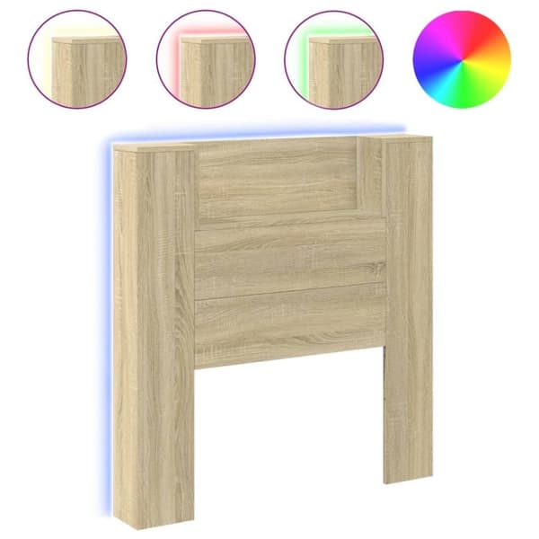 vidaXL sengegavl med opbevaring og LED-lys 100x16,5x103,5 cm sonoma-eg