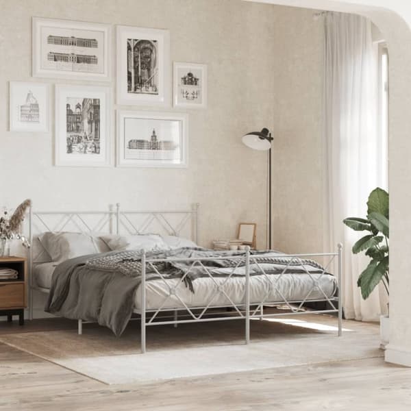 vidaXL Sengegavl i metall hvit 160 cm