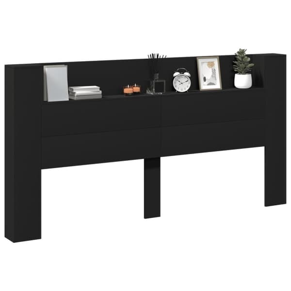 vidaXL Sängynpäätykaappi LED-valoilla musta 200x16,5x103,5 cm