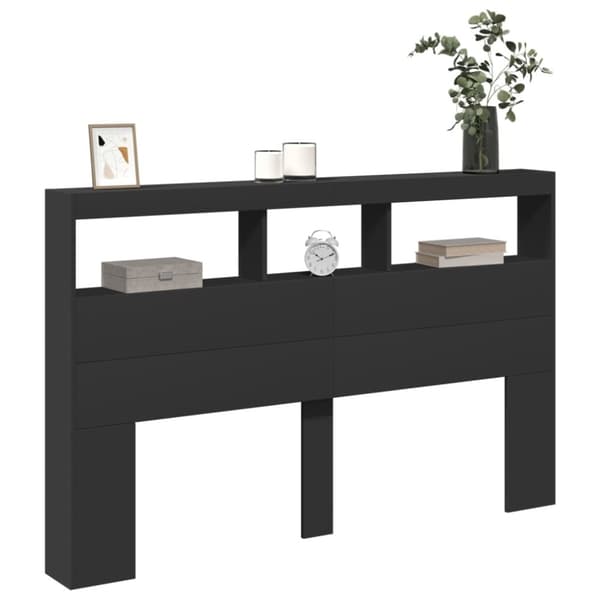 vidaXL Sängynpäätykaappi LED-valoilla musta 160x17x102 cm