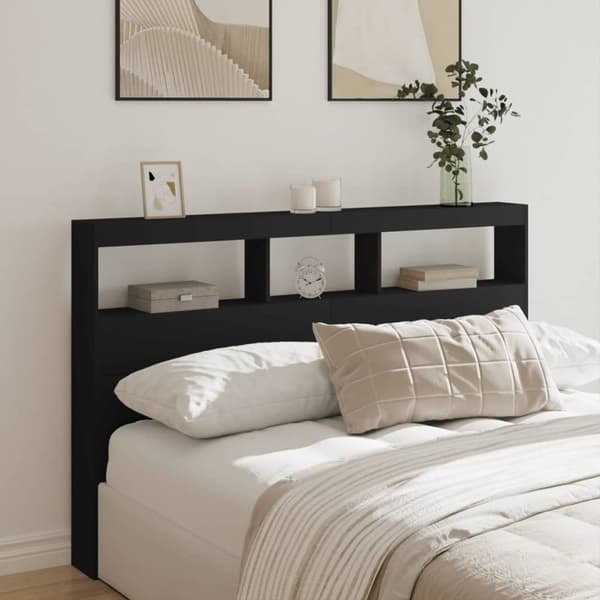 vidaXL Sängynpäätykaappi LED-valoilla musta 160x17x102 cm