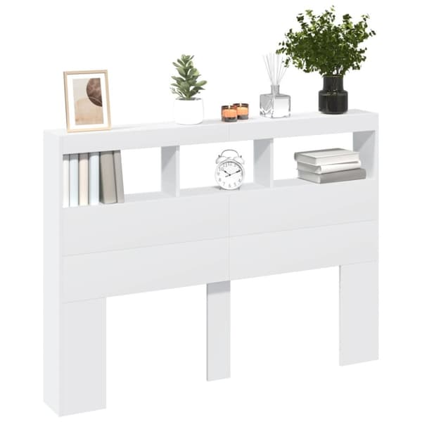 vidaXL Sängynpäätykaappi LED-valoilla valkoinen 140x17x102 cm