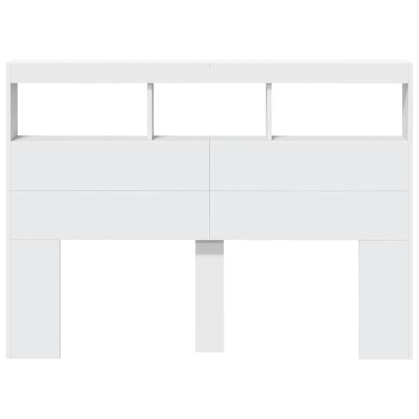 vidaXL Sängynpäätykaappi LED-valoilla valkoinen 140x17x102 cm