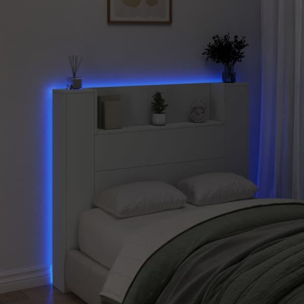 vidaXL Sängynpäätykaappi LED-valoilla valkoinen 120x16,5x103,5 cm