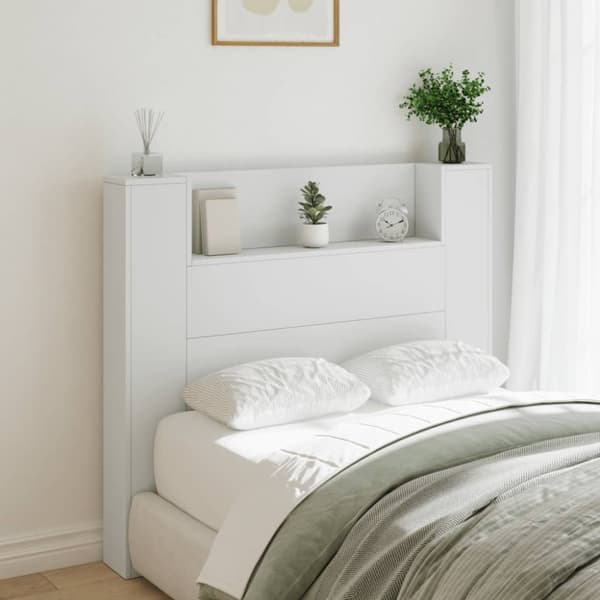 vidaXL Sängynpäätykaappi LED-valoilla valkoinen 120x16,5x103,5 cm
