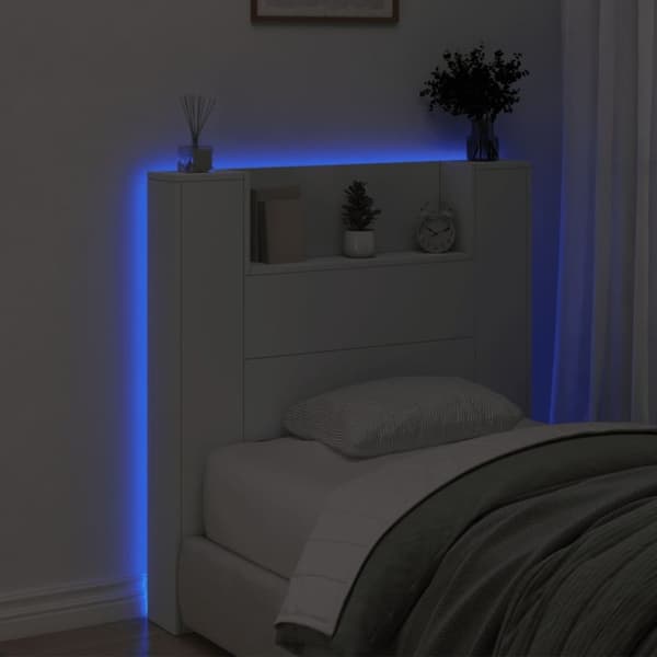 vidaXL Sängynpäätykaappi LED-valoilla valkoinen 100x16,5x103,5 cm