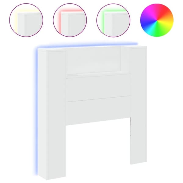 vidaXL Sängynpäätykaappi LED-valoilla valkoinen 100x16,5x103,5 cm