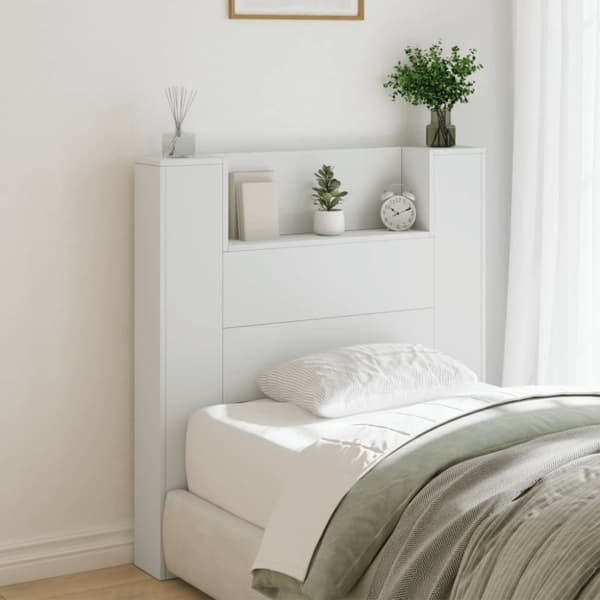 vidaXL Sängynpäätykaappi LED-valoilla valkoinen 100x16,5x103,5 cm