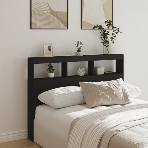 vidaXL Sängynpäätykaappi LED-valoilla musta 140x17x102 cm