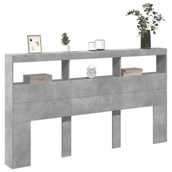 vidaXL Sänggavel med LED betonggrå 180x17x102 cm