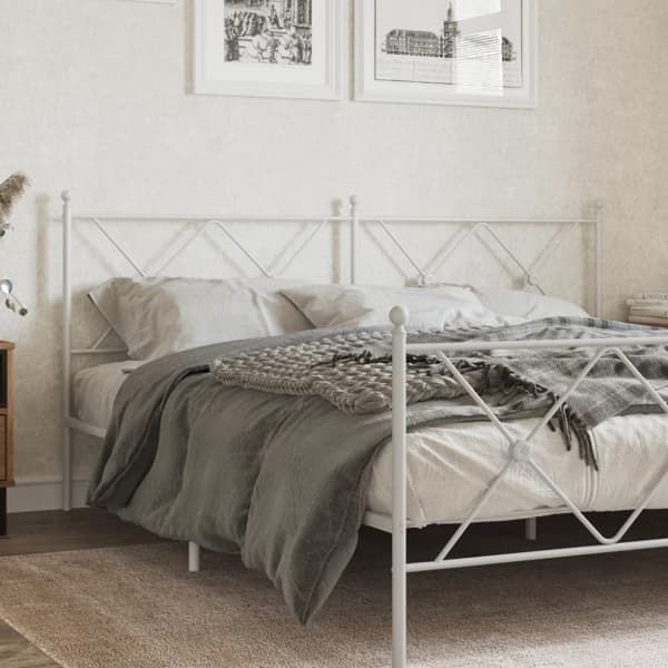 vidaXL Metallinen sängynpääty valkoinen 180 cm