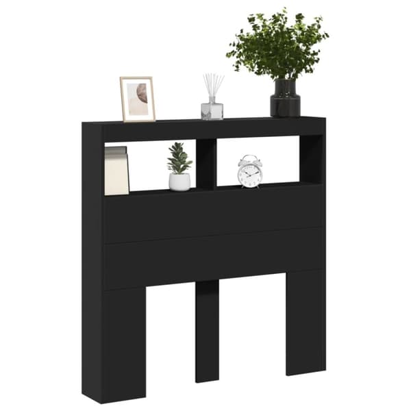 vidaXL sengegavl med opbevaring og LED-lys 100x17x102 cm sort