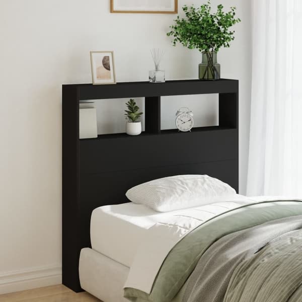 vidaXL sengegavl med opbevaring og LED-lys 100x17x102 cm sort