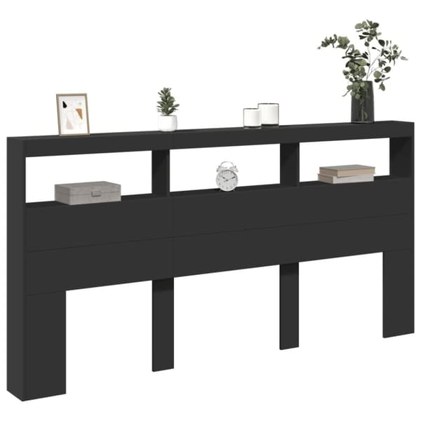 vidaXL sengegavl med opbevaring og LED-lys 200x17x102 cm sort
