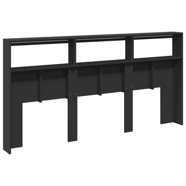 vidaXL sengegavl med opbevaring og LED-lys 200x17x102 cm sort